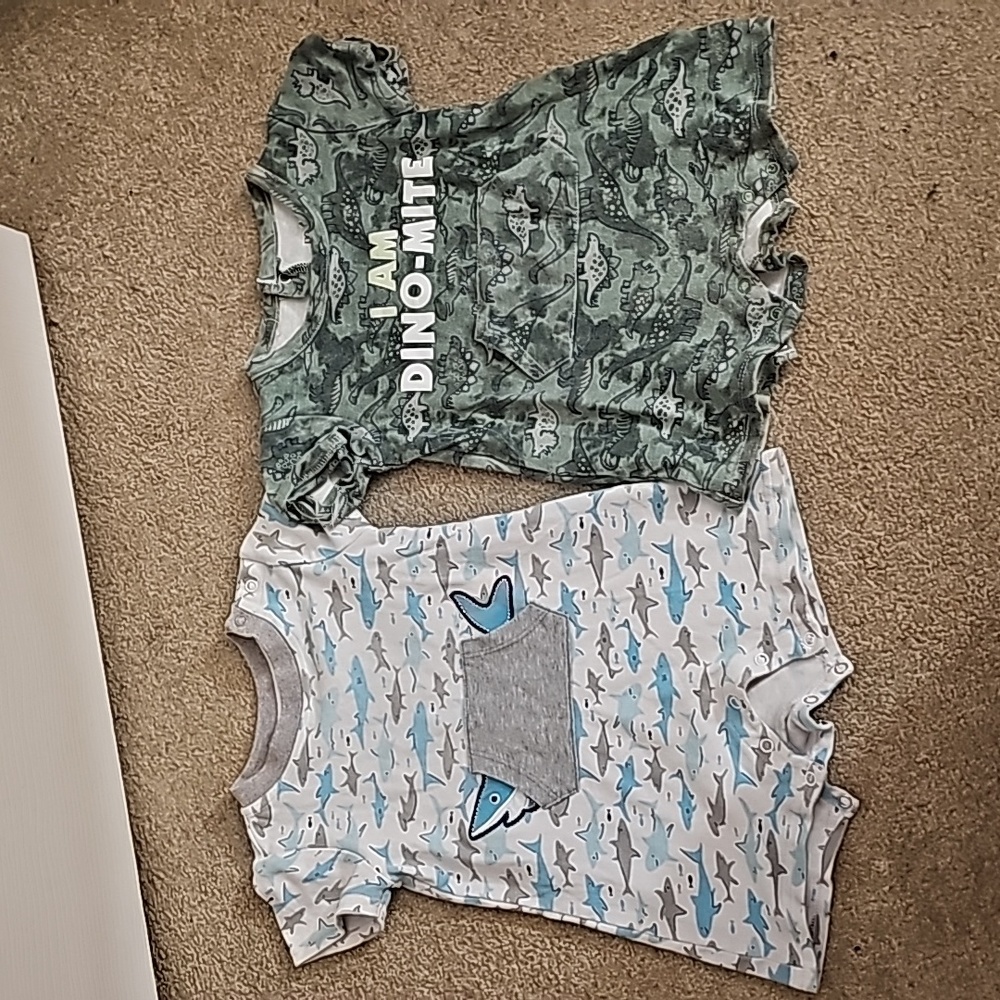 Set of 2 little boy rompers both 18m